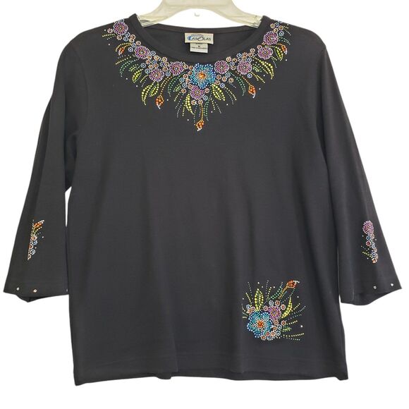 Las Olas Women's Small Blouse with Beautiful, Colorful Decor and 3/4 Sleeves - Picture 1 of 10